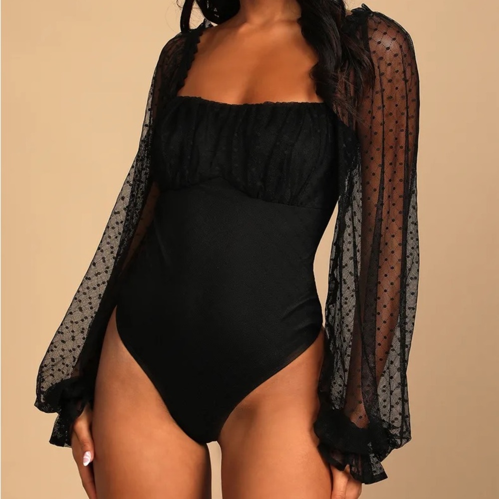 NWT Lulus Black Dotted Mesh Bodysuit